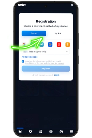 methods of 1Win registration on app