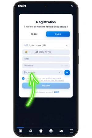 1Win App register promo Code